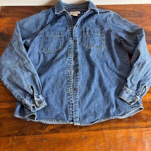 Cherokee Vintage Denim Button Down Shirt Womens Medium Blue Cotton Long Sleeve
